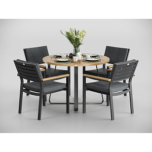 Обеденная зона Gardenini Premium Primavera Карбон / Темно-серый со стульями Bella для дачи Обеденная зона Gardenini Premium Primavera Карбон / Темно-серый со стульями Bella, садовая мебель