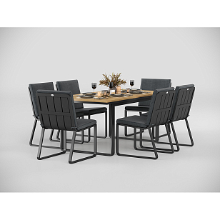Обеденная зона Gardenini Premium Voglie 180 Карбон / Темно-серый со стульями Voglie для дачи Обеденная зона Gardenini Premium Voglie 180 Карбон / Темно-серый со стульями Voglie, садовая мебель