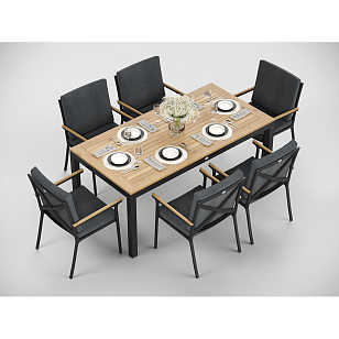 Обеденная зона Gardenini Premium Bella 180 Карбон / Темно-серый со стульями Calma S для дачи Обеденная зона Gardenini Premium Bella 180 Карбон / Темно-серый со стульями Calma S, садовая мебель