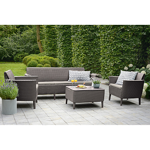 Лаунж зона Keter Salemo 3 seater set капучино для дачи Лаунж зона Keter Salemo 3 seater set капучино, садовая мебель