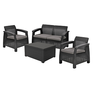 Лаунж зона Keter Corfu Box set графит для дачи Лаунж зона Keter Corfu Box set графит, садовая мебель