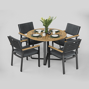 Обеденная зона Gardenini Premium Primavera Карбон / Темно-серый со стульями Bella для дачи Обеденная зона Gardenini Premium Primavera Карбон / Темно-серый со стульями Bella, садовая мебель