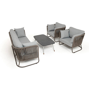 Лаунж-зона 4SIS Багамы, каркас бежево-серый, роуп серо-коричневый для дачи Лаунж-зона 4SIS Багамы, каркас бежево-серый, роуп серо-коричневый, садовая мебель