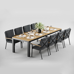 Обеденная зона Gardenini Premium Bella 280 Карбон / Темно-серый со стульями Premium Calma S для дачи Обеденная зона Gardenini Premium Bella 280 Карбон / Темно-серый со стульями Premium Calma S, садовая мебель