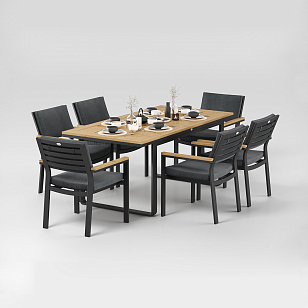 Обеденная зона Gardenini Premium Voglie 180 Карбон / Темно-серый со стульями Bella для дачи Обеденная зона Gardenini Premium Voglie 180 Карбон / Темно-серый со стульями Bella, садовая мебель