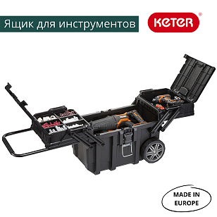 Ящик для инструментов на колесах Keter Cantilever Cart Job Box для дачи Ящик для инструментов на колесах Keter Cantilever Cart Job Box, садовая мебель