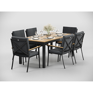 Обеденная зона Gardenini Premium Bella 180 Карбон / Темно-серый со стульями Calma S для дачи Обеденная зона Gardenini Premium Bella 180 Карбон / Темно-серый со стульями Calma S, садовая мебель