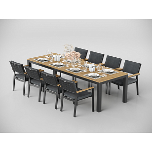 Обеденная зона Gardenini Premium Bella 280 Карбон / Темно-серый со стульями Premium Bella для дачи Обеденная зона Gardenini Premium Bella 280 Карбон / Темно-серый со стульями Premium Bella, садовая мебель