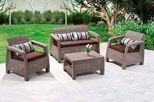 Лаунж зона Keter Corfu Set капучино для дачи Лаунж зона Keter Corfu Set капучино, садовая мебель