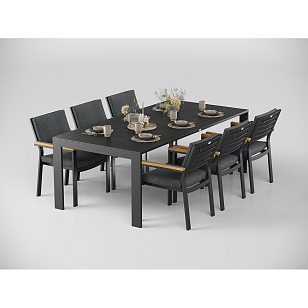 Обеденная зона Gardenini Malia 220 Карбон / Антрацит со стульями Premium Bella для дачи Обеденная зона Gardenini Malia 220 Карбон / Антрацит со стульями Premium Bella, садовая мебель