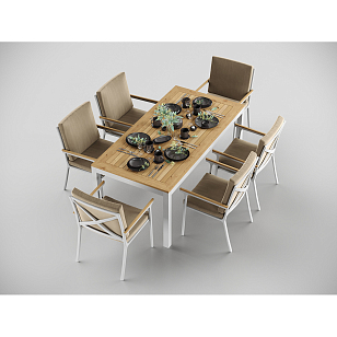 Обеденная зона Gardenini Premium Bella 180 Белый / Бежевый со стульями Calma S для дачи Обеденная зона Gardenini Premium Bella 180 Белый / Бежевый со стульями Calma S, садовая мебель