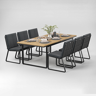 Обеденная зона Gardenini Premium Voglie 220 Карбон / Темно-серый со стульями Voglie для дачи Обеденная зона Gardenini Premium Voglie 220 Карбон / Темно-серый со стульями Voglie, садовая мебель