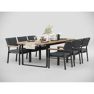 Обеденная зона Gardenini Premium Voglie 220 Карбон / Темно-серый со стульями Bella для дачи Обеденная зона Gardenini Premium Voglie 220 Карбон / Темно-серый со стульями Bella, садовая мебель