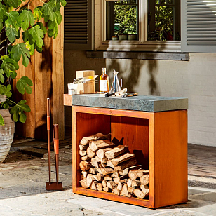 Разделочный столик с поленницей OFYR 90 с черной керамикой для приготовления пищи Разделочный столик с поленницей OFYR 90 с черной керамикой для сада