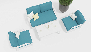 Лаунж зона Gardenini Voglie Белый / Голубой для дачи Лаунж зона Gardenini Voglie Белый / Голубой, садовая мебель