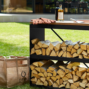 Поленница двухъярусная OFYR черная с деревянной столешницей для приготовления пищи Поленница двухъярусная OFYR черная с деревянной столешницей для сада
