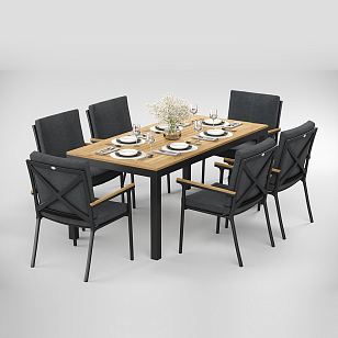 Обеденная зона Gardenini Premium Bella 180 Карбон / Темно-серый со стульями Calma S для дачи Обеденная зона Gardenini Premium Bella 180 Карбон / Темно-серый со стульями Calma S, садовая мебель