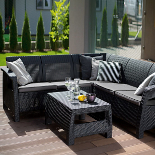 Лаунж зона Keter Corfu Relax set графит для дачи Лаунж зона Keter Corfu Relax set графит, садовая мебель