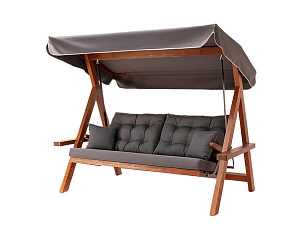 Качели трёхместные Lite Lyon с серыми подушками для дачи Качели трёхместные Lite Lyon с серыми подушками, садовая мебель