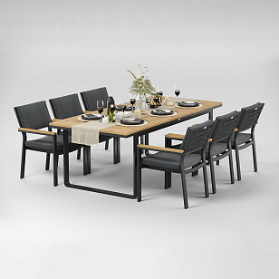 Обеденная зона Gardenini Premium Voglie 220 Карбон / Темно-серый со стульями Bella для дачи Обеденная зона Gardenini Premium Voglie 220 Карбон / Темно-серый со стульями Bella, садовая мебель