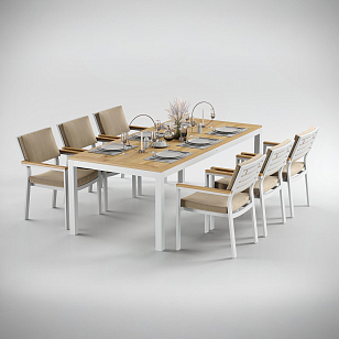 Обеденная зона Gardenini Premium Bella 220 Белый / Бежевый со стульями Bella для дачи Обеденная зона Gardenini Premium Bella 220 Белый / Бежевый со стульями Bella, садовая мебель