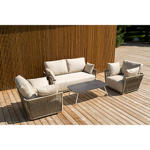 Лаунж-зона 4SIS Форли 4-местная, каркас светло-серый, роуп серо-коричневый для дачи Лаунж-зона 4SIS Форли 4-местная, каркас светло-серый, роуп серо-коричневый, садовая мебель