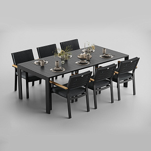 Обеденная зона Gardenini Malia 220 Карбон / Антрацит со стульями Premium Bella для дачи Обеденная зона Gardenini Malia 220 Карбон / Антрацит со стульями Premium Bella, садовая мебель