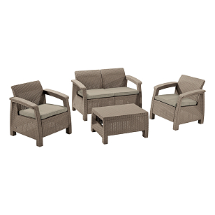 Лаунж зона Keter Corfu Set капучино для дачи Лаунж зона Keter Corfu Set капучино, садовая мебель