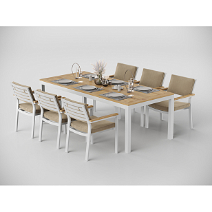 Обеденная зона Gardenini Premium Bella 220 Белый / Бежевый со стульями Bella для дачи Обеденная зона Gardenini Premium Bella 220 Белый / Бежевый со стульями Bella, садовая мебель