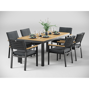 Обеденная зона Gardenini Premium Bella 180 Карбон / Темно-серый со стульями Bella для дачи Обеденная зона Gardenini Premium Bella 180 Карбон / Темно-серый со стульями Bella, садовая мебель