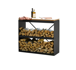 Поленница двухъярусная OFYR черная с деревянной столешницей для приготовления пищи Поленница двухъярусная OFYR черная с деревянной столешницей для сада