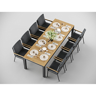 Обеденная зона Gardenini Premium Bella 280 Карбон / Темно-серый со стульями Premium Calma S для дачи Обеденная зона Gardenini Premium Bella 280 Карбон / Темно-серый со стульями Premium Calma S, садовая мебель