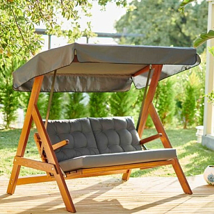 Качели двухместные Lite Paris с серыми подушками для дачи Качели двухместные Lite Paris с серыми подушками, садовая мебель