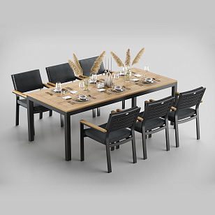 Обеденная зона Gardenini Premium Bella 220 Карбон / Темно-серый со стульями Bella для дачи Обеденная зона Gardenini Premium Bella 220 Карбон / Темно-серый со стульями Bella, садовая мебель