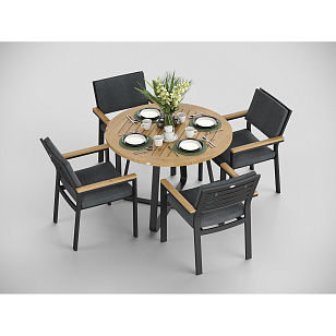 Обеденная зона Gardenini Premium Primavera Карбон / Темно-серый со стульями Bella для дачи Обеденная зона Gardenini Premium Primavera Карбон / Темно-серый со стульями Bella, садовая мебель