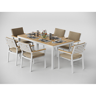 Обеденная зона Gardenini Premium Bella 180 Белый / Бежевый со стульями Bella для дачи Обеденная зона Gardenini Premium Bella 180 Белый / Бежевый со стульями Bella, садовая мебель