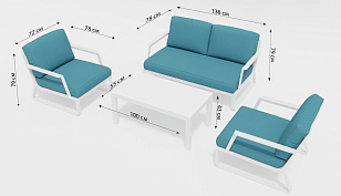 Лаунж зона Gardenini Voglie Белый / Голубой для дачи Лаунж зона Gardenini Voglie Белый / Голубой, садовая мебель