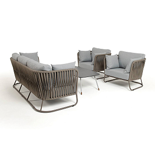 Лаунж-зона 4SIS Багамы, каркас бежево-серый, роуп серо-коричневый для дачи Лаунж-зона 4SIS Багамы, каркас бежево-серый, роуп серо-коричневый, садовая мебель