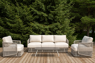 Лаунж-зона 4SIS Альбано 5-местная, 5-местная плетеная из роупа (веревки), каркас алюминиевый светло-серый, роуп серый меланж для дачи Лаунж-зона 4SIS Альбано 5-местная, 5-местная плетеная из роупа (веревки), каркас алюминиевый светло-серый, роуп серый меланж, садовая мебель