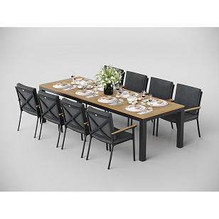 Обеденная зона Gardenini Premium Bella 280 Карбон / Темно-серый со стульями Premium Calma S для дачи Обеденная зона Gardenini Premium Bella 280 Карбон / Темно-серый со стульями Premium Calma S, садовая мебель