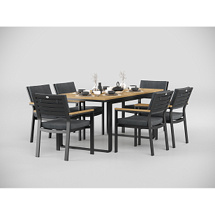 Обеденная зона Gardenini Premium Voglie 180 Карбон / Темно-серый со стульями Bella для дачи Обеденная зона Gardenini Premium Voglie 180 Карбон / Темно-серый со стульями Bella, садовая мебель