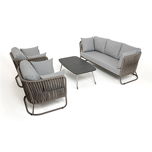 Лаунж-зона 4SIS Багамы, каркас бежево-серый, роуп серо-коричневый для дачи Лаунж-зона 4SIS Багамы, каркас бежево-серый, роуп серо-коричневый, садовая мебель