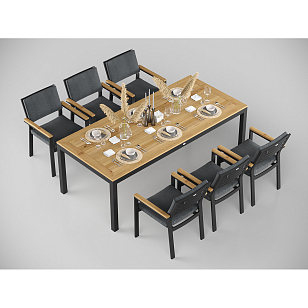 Обеденная зона Gardenini Premium Bella 220 Карбон / Темно-серый со стульями Bella для дачи Обеденная зона Gardenini Premium Bella 220 Карбон / Темно-серый со стульями Bella, садовая мебель