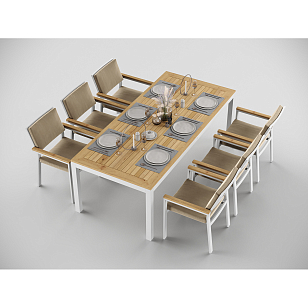Обеденная зона Gardenini Premium Bella 220 Белый / Бежевый со стульями Bella для дачи Обеденная зона Gardenini Premium Bella 220 Белый / Бежевый со стульями Bella, садовая мебель