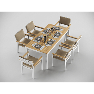 Обеденная зона Gardenini Premium Bella 180 Белый / Бежевый со стульями Bella для дачи Обеденная зона Gardenini Premium Bella 180 Белый / Бежевый со стульями Bella, садовая мебель