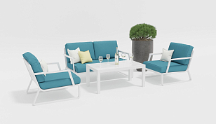 Лаунж зона Gardenini Voglie Белый / Голубой для дачи Лаунж зона Gardenini Voglie Белый / Голубой, садовая мебель