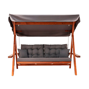 Качели трёхместные Lite Lyon с серыми подушками для дачи Качели трёхместные Lite Lyon с серыми подушками, садовая мебель